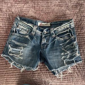 Distressed jean shorts